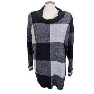 T by Talbots Cowl Neck Sweater Womens XL Black Buffalo Plaid Long Sleeve Tunic